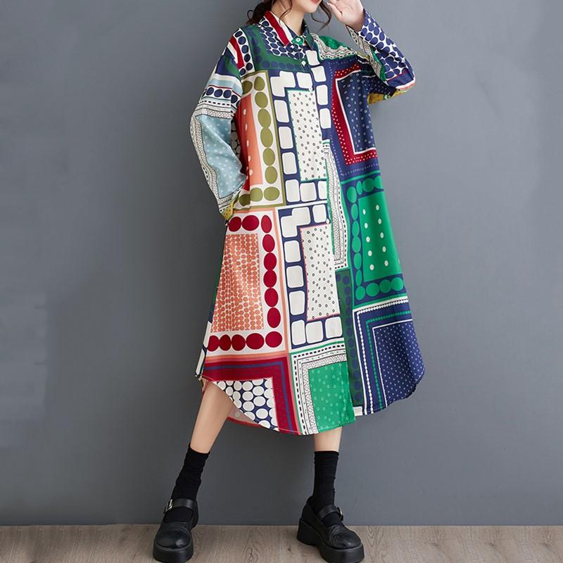 Langarm Plus Größe Vintage neue in Kleider für Frauen lässig locker lang Frühling Herbst Hemdkleid