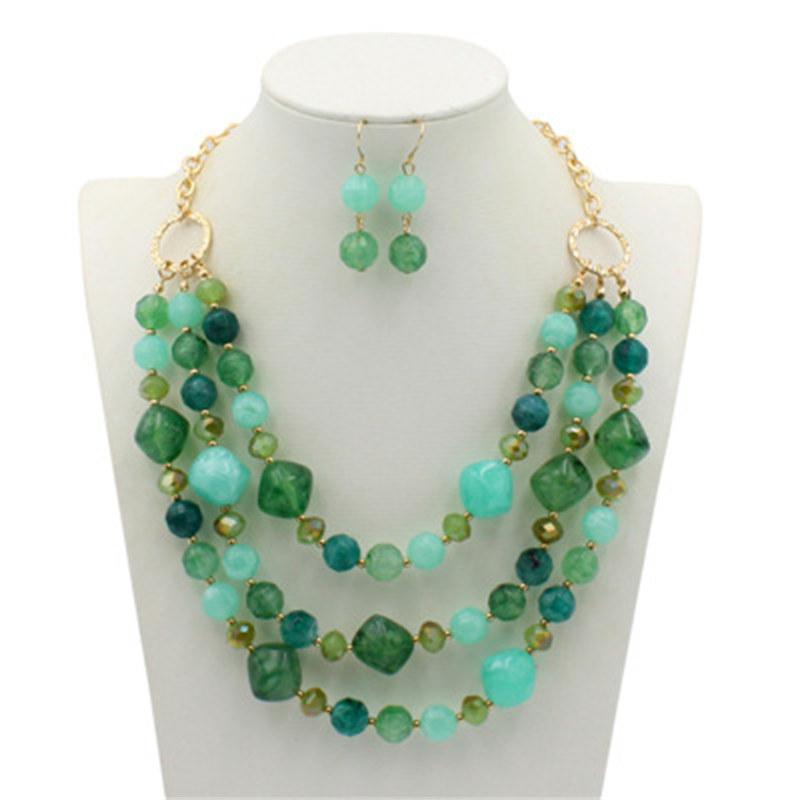 Exaggerated Resin Multi-layer Clavicle Chain for Women Fashion Statement Necklace with Earrings