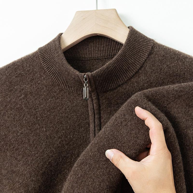 2025 Men's High-Grade Yak Wool Zipper Sweater - Solid Color, Autumn/Winter Knit Base Layer