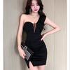 Deep V Slanted Shoulder Low-cut Tube Top Dress Covers the Stomach and Looks Thin S-shaped Sexy Beauty Technician Work Clothes Women