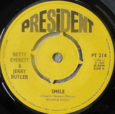 7inch Record BETTY EVERETT & JERRY BUTLER - Smile PT214 President Recor 1968 UK Soul/Funk Used