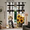 2Pcs Cute Country Cat Sunflower Curtains Rustic Wood Printed Curtains Suitable For Bedroom Bathroom Living Room Dining Room