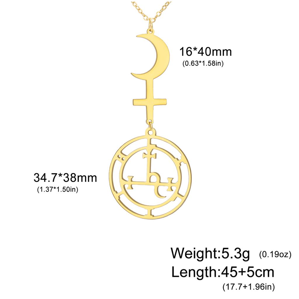  Mythical Goddess Sigil of Lilith Necklaces Stainless Steel Crescent Moon Cross Pendant Necklace Solomon Amulet Jewelry