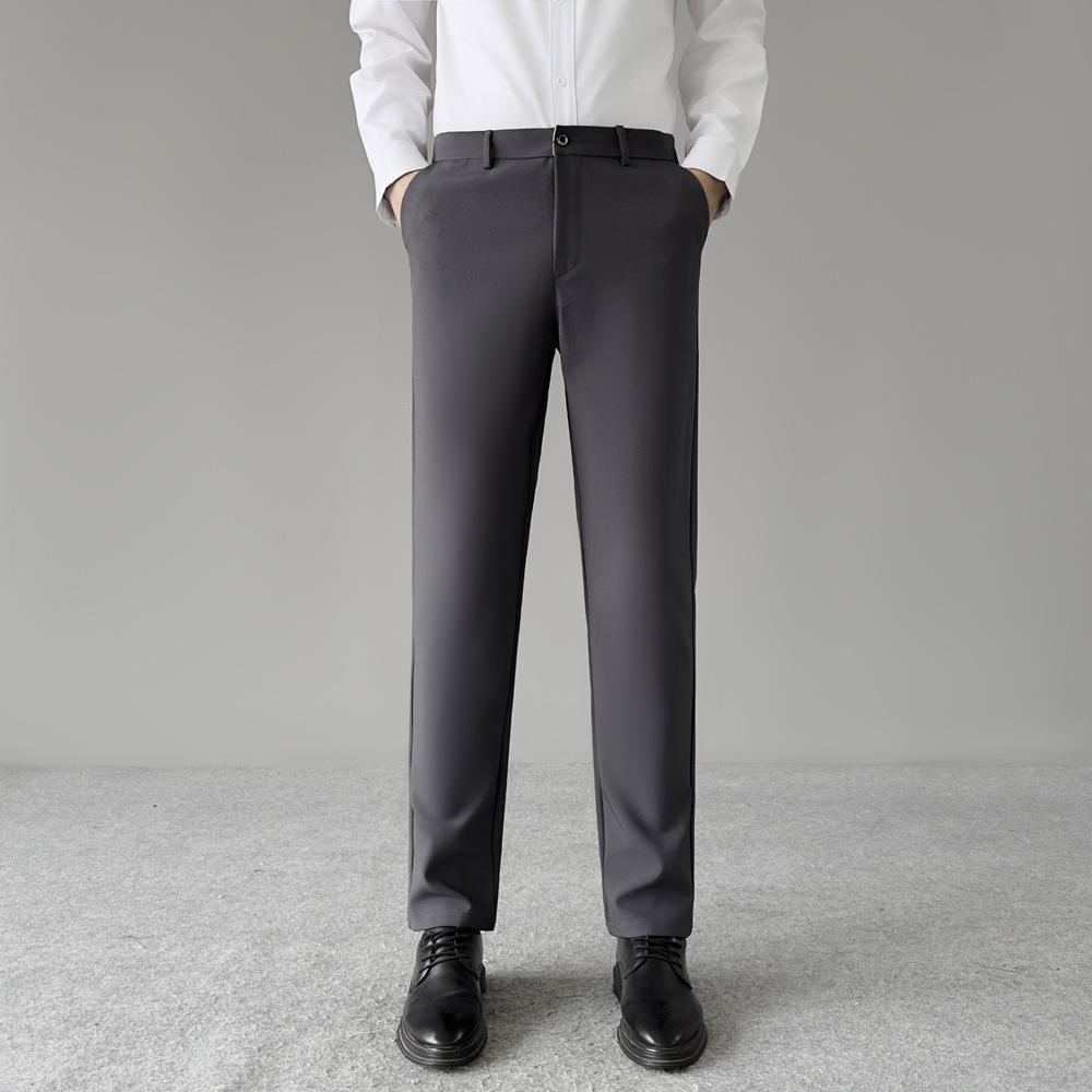 2026 Men's Elastic Ice Silk Straight-Leg Casual Pants for Spring & Autumn - Versatile, Thin, Loose Suit Pants for Middle-Aged & Young Adults.