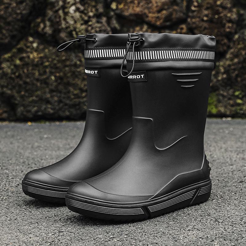Men's Fashionable Waterproof Mid-Calf Non-Slip Rubber Boots - Warm Outdoor Short Boots