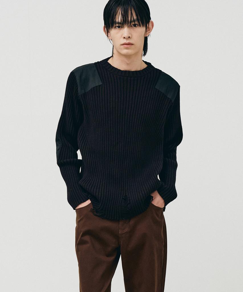 NOIRER Cotton Damaged Combat Knit (Black)