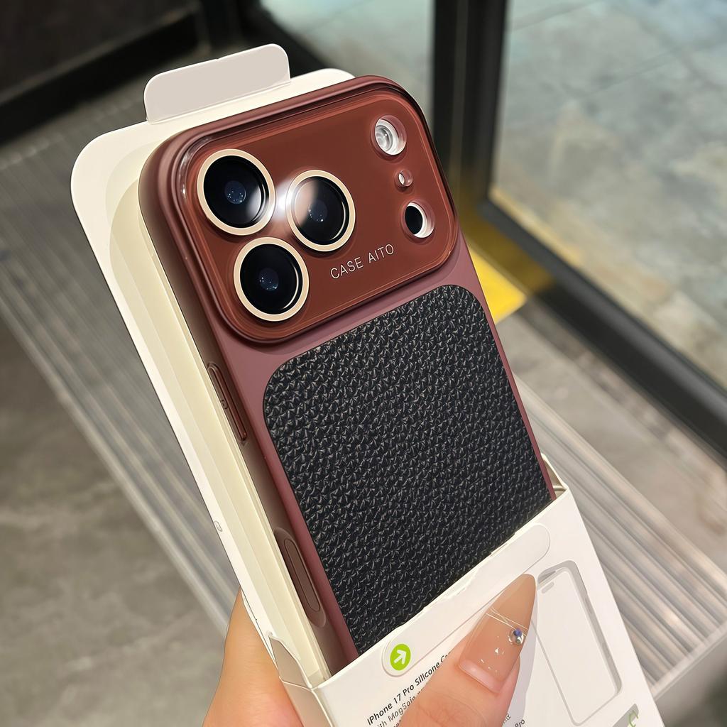 Luxury Lychee Leather Color Case for iPhone 17 16 15 14 13 Pro Max Matte Shockproof Glass Camera Protection Soft Bumper Cover