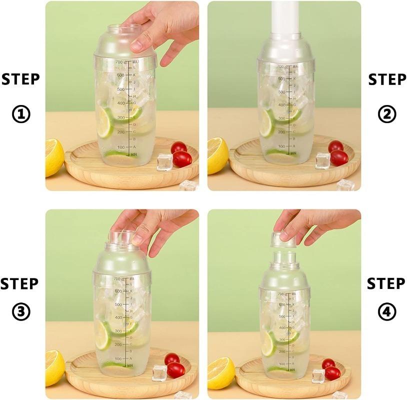 500/700ML Plastic Cocktail Shaker with Scale Transparent Shake Cups Wine Barware Drink Mixer Shakers Bottles Home Bar Utensils