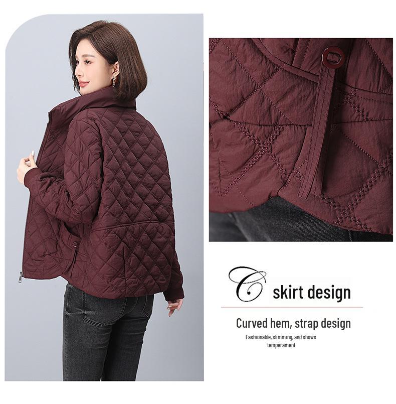 Dámská prošívaná teplá bunda s diamantovým prošíváním 2024: Volný střih, Nadměrná velikost, Stojáček