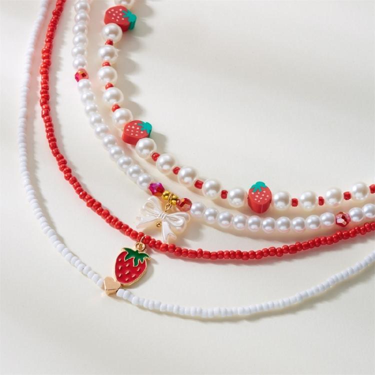 Multilayered Beaded Necklaces with Strawberry Pendant Handmade With Bead Materials Perfect For Everyday And Party Wear