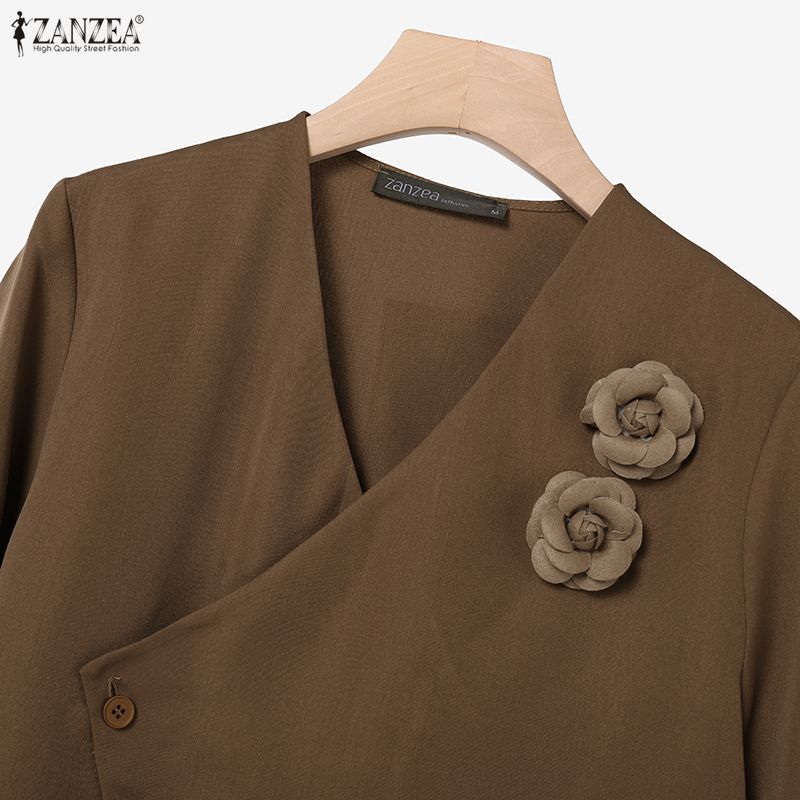 ZANZEA Women 3/4 Sleeve Blouse and Pants Casual Two Piece Suit Sets