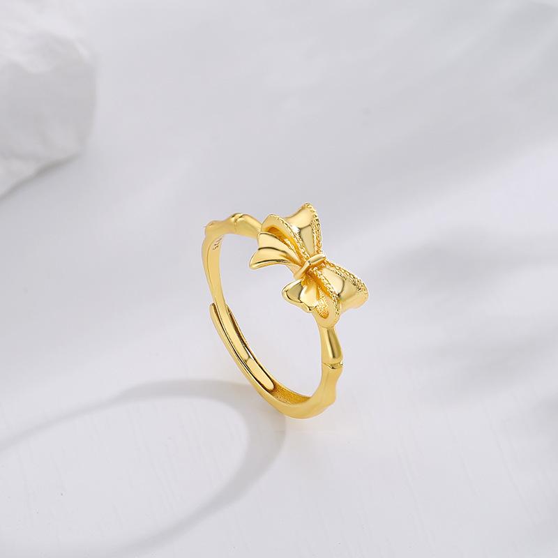 Female Niche Sweet Wind Bow Bamboo Knot Ring J463
