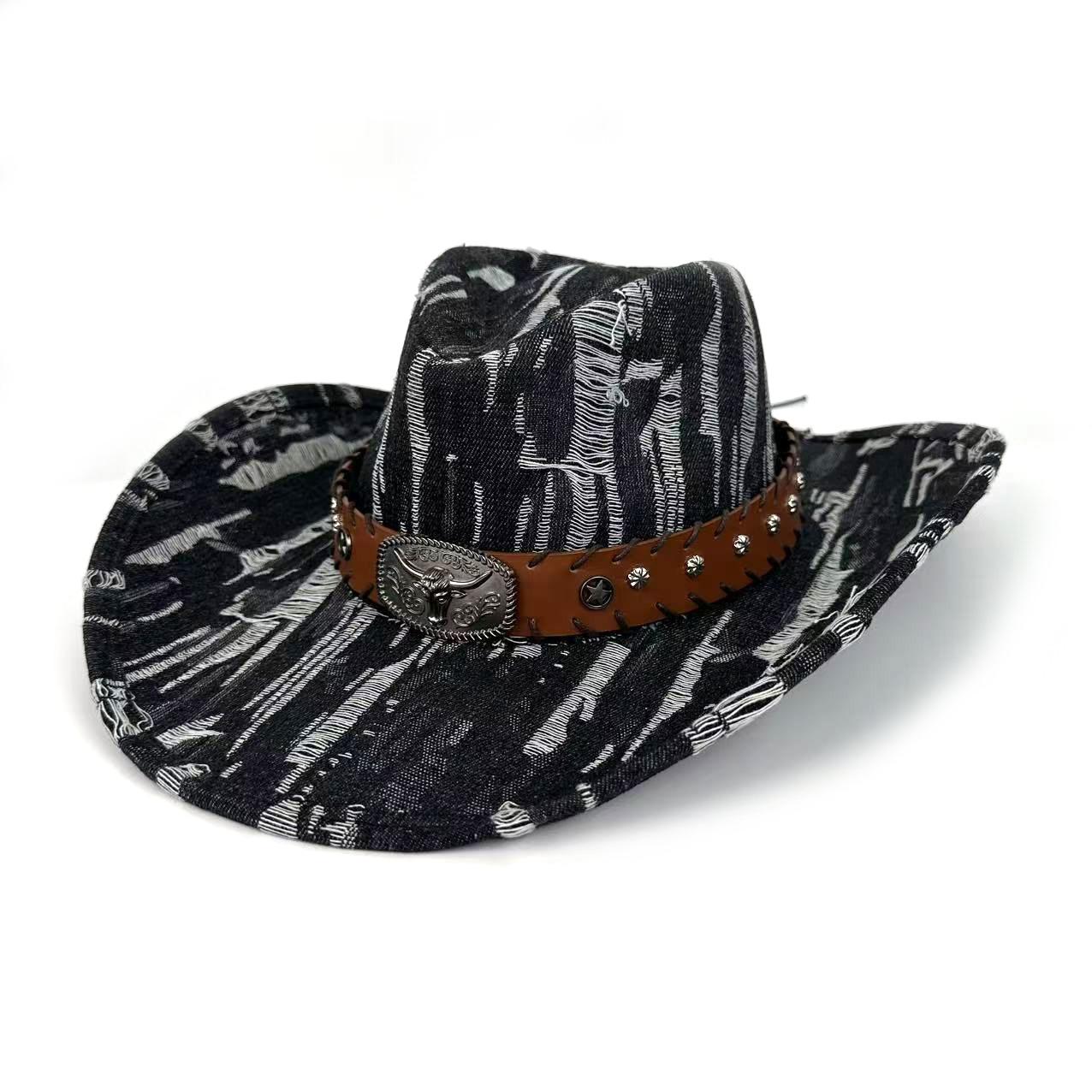 

Fashion Top Hat Personalized Bull Head Accessories High-Quality Western Denim Knight Hat M（56-58cm） чорний