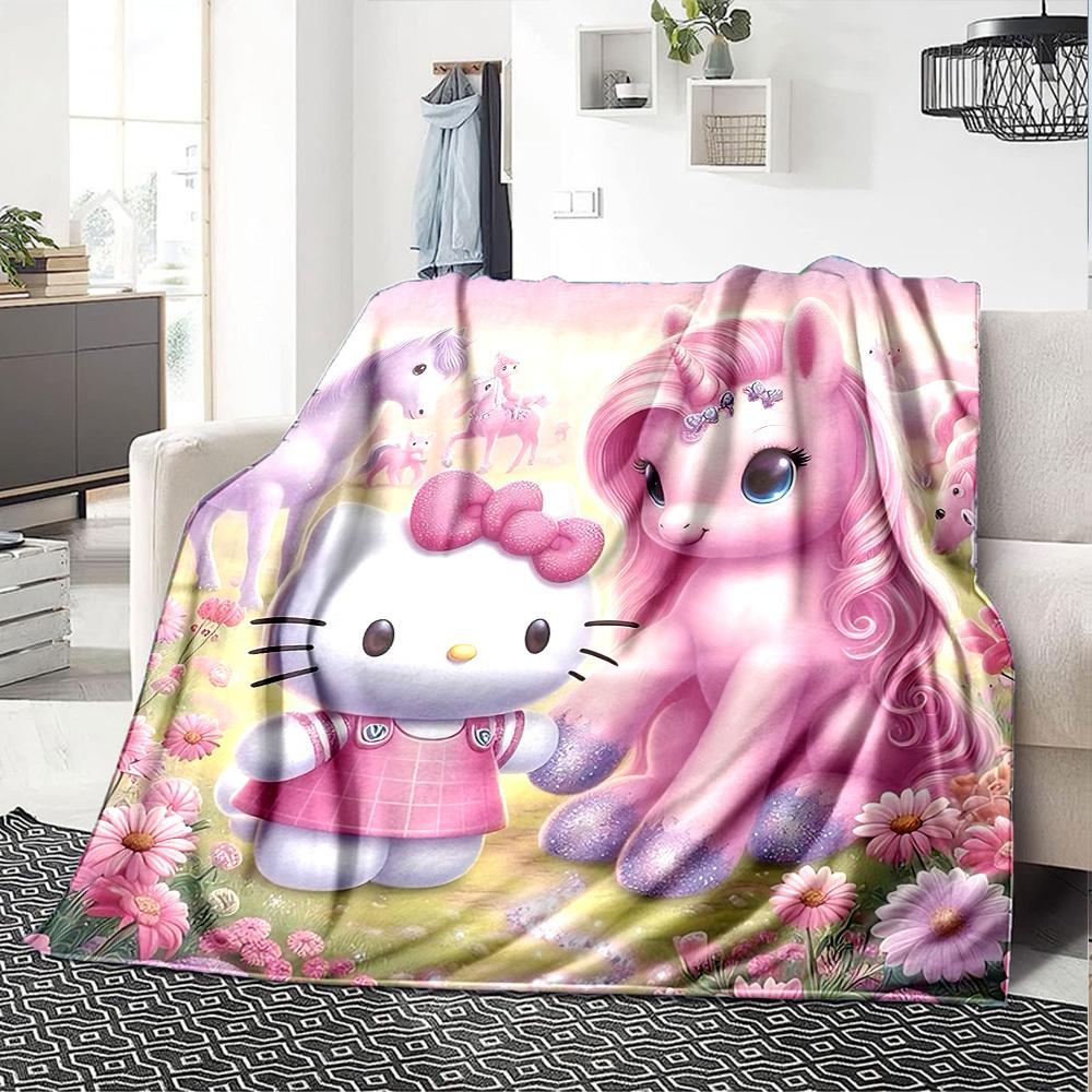 1 Stück Hello Kitty Einhorn Decke Leichte Flanell Überwurfdecke für Sofa Bett Reise Camping Wohnzimmer Büro Couch Stuhl