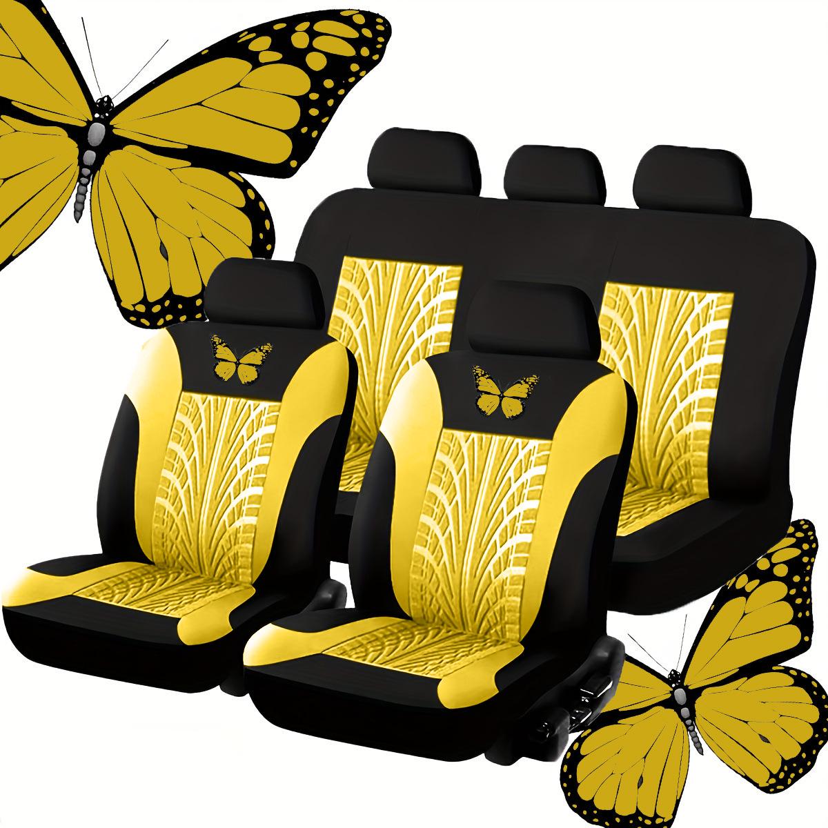 

Комплект чехлов на сиденья автомобиля с рисунком бабочек, Универсальная посадка, Дизайн с термопереносом, 5 сидений, 9 штук, для Ближнего Востока, Европы и Америки. Universal жёлтый