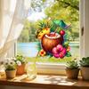 Summer Beach Window Cling Reusable Coconut Drink Pineapple Flower Static PVC Sticker Removable Hawaiian Tropical Theme Glass Decals for Living Room