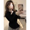 Gentle Retro Lace Trim Long Sleeve Base Layer Top for Women - Autumn/Winter Solid Color T-shirt