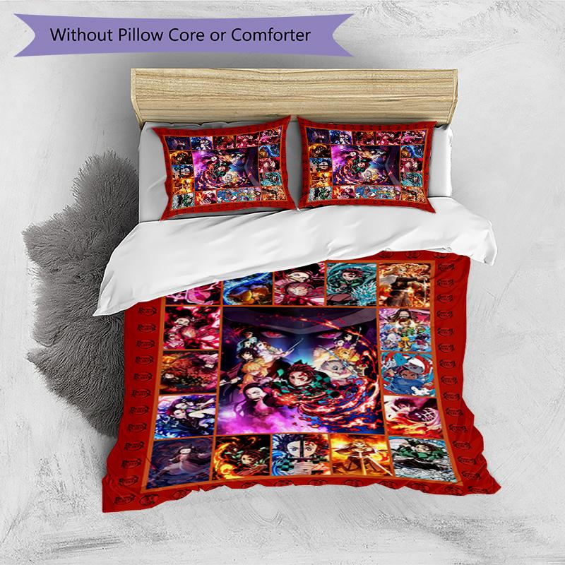 Demon Slayer Pattern Printed 3PCS Bedding Set, Soft Skin-Friendly Washable Duvet Cover & Pillowcases Set
