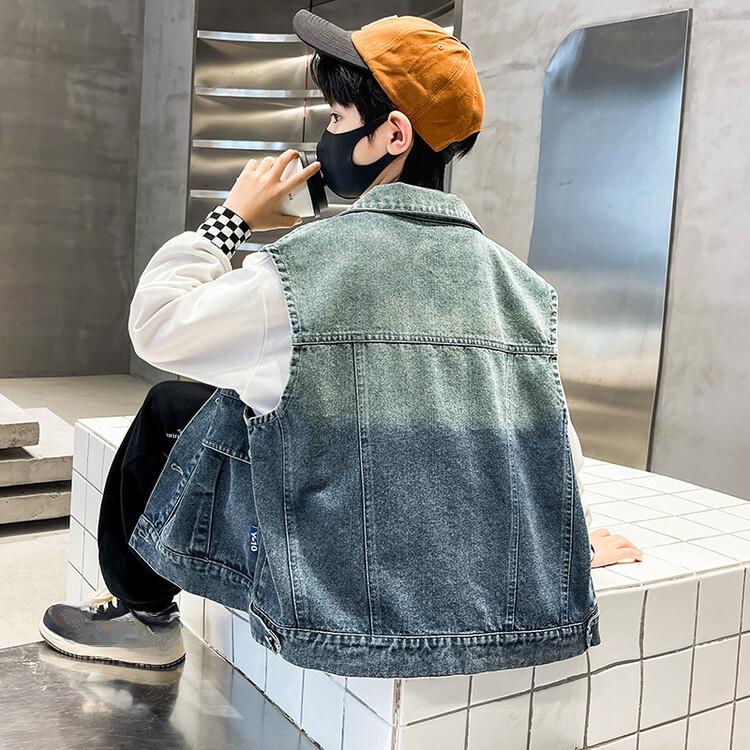 Children's Spring and Autumn Boys Style Big Children's Denim Vest Spring Casual Pocket Little Boy Waistcoat Vest Outer Wear