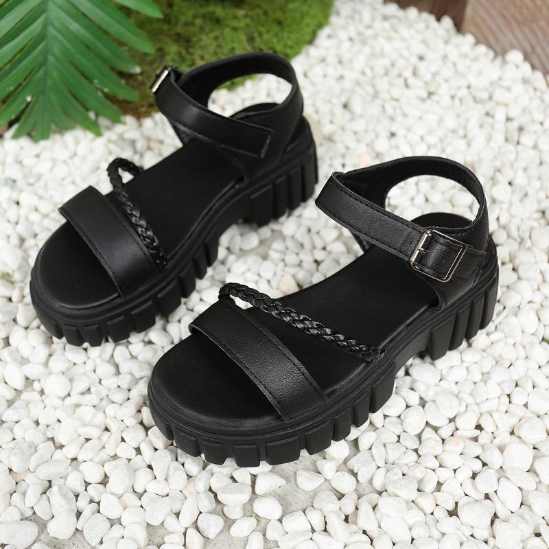 Summer solid color round head one-word buckle muffin bottom casual style thick sole women's large size sandals