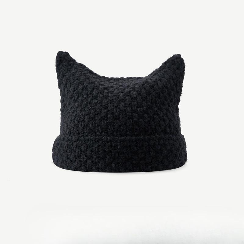 Striped Cat Ear Knitted Hat Keeps Warm Versatile Comfortable Hats Caps Women’s