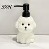 Shampoo Dispenser Bottle 400ML Ceramic Dog Soap with Plastic Pump, Puppy Shape Refillable Pump Head Liquid Hand Container, Empty Shower Gel Lotion for