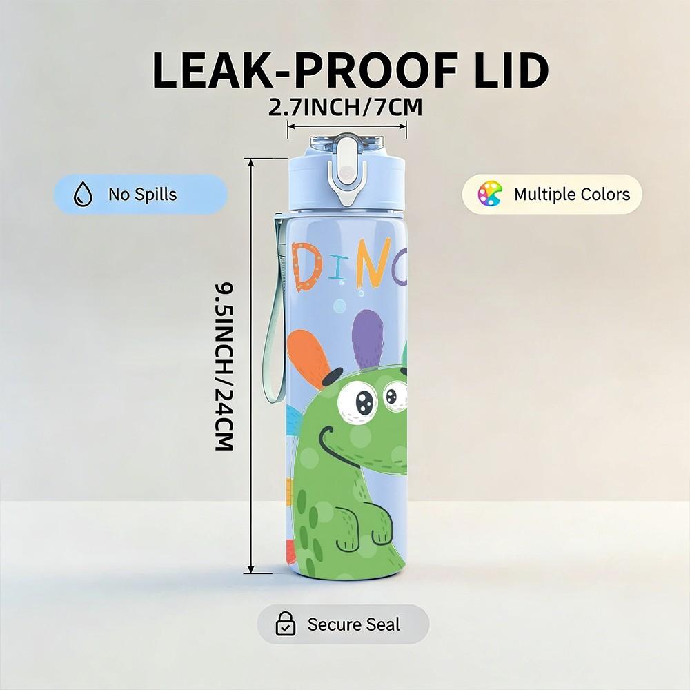 1PC Dinosaur Doodle Kids Cartoon Print 750ml Color Plastic Sports Water Bottle Leakproof Flip Straw Lid Suitable for Sports Office Home Use