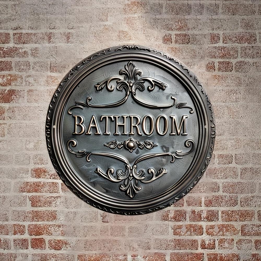 Panneau Décoratif de Salle de Bain Style Vintage, 1 pièce Plaque Métallique Ronde 2D Design Classique à Suspendre au Mur Décoration Polyvalente pour Porte