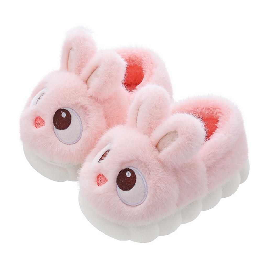 Children's Cotton Slippers, Cute Rabbits for Winter Girls, Warm and Fluffy Fur for Small and Medium-sized Children, Anti Slip Baby Home Shoes for Boys