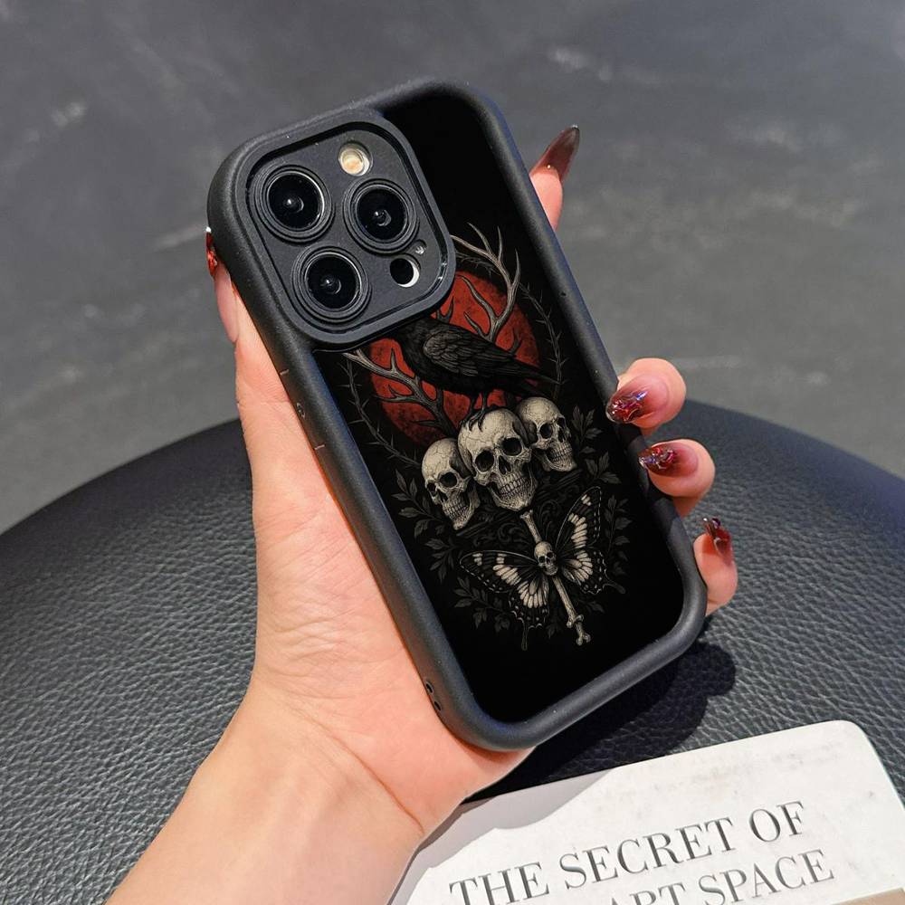 Skull Gothic Creepy Pastel Goth Phone Case For iPhone 17 16 15 14 13 12 11 Pro Plus Max Soft TPU Protection Soft Cover