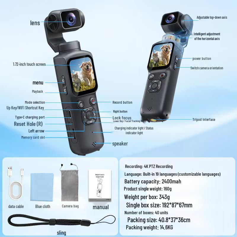 4K HD Pocket Gimbal Vlog Camera M105: Handheld Sports & Travel Camera for Outdoor Adventures