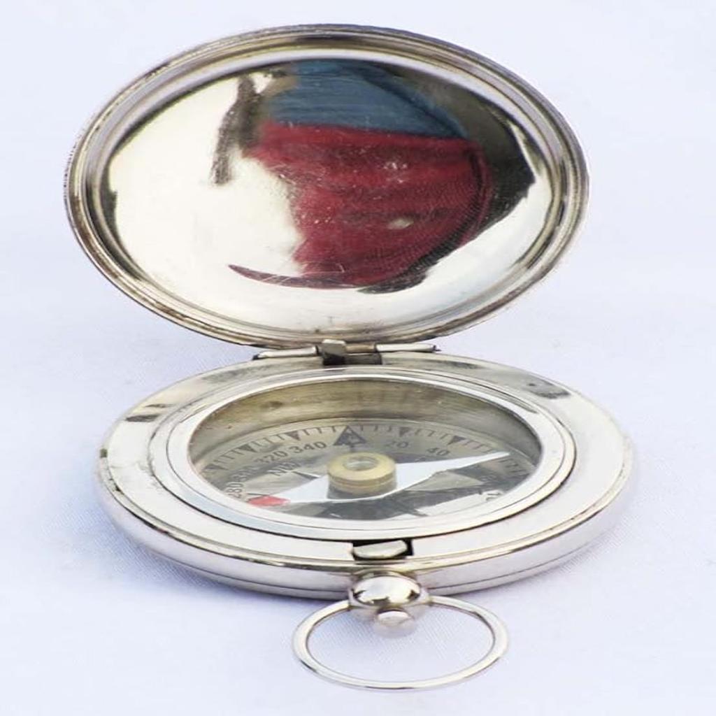Nickel Plated Brass Pocket Compass Push Button Nautical Compass Maritime Gift
