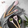 1/12Pcs Silicone Kitchenware Non-Stick Cookware Kitchen Utensils Set Spatula Shovel Egg Beaters Wooden Handle Cooking Tool Set