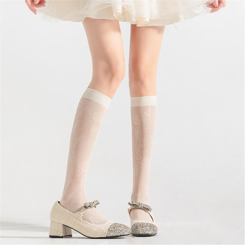 Sheer Knee High Socks for Women Girls Stretchy Silk Stockings Student Girls Stockings Tube Socks Nylons Calf Socks