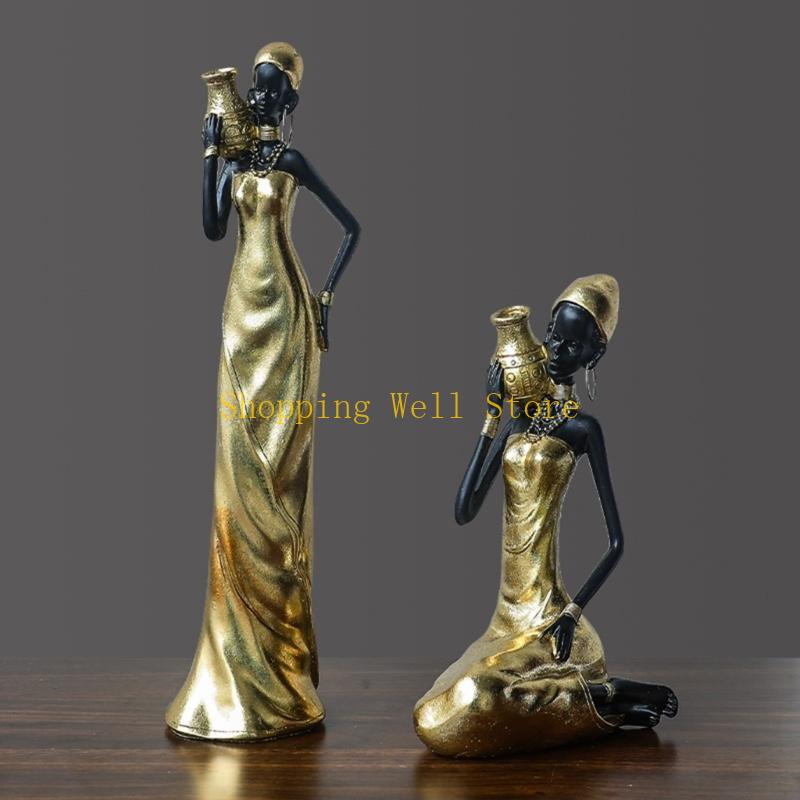 KX4B Handcrafteds African Black Woman Resins Figurine for Unique Home Decoration