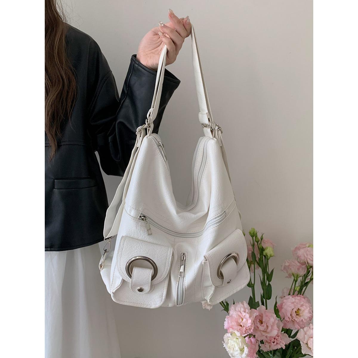 

Корейская версия Простая личность Универсальная Модная Сумка-тоут из искусственной кожи с карманом на молнии Сумка через плечо для поездок на работу Большая вместимость Рюкзак