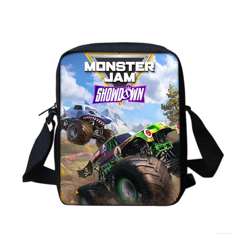Monster Jam Crossbody Bag Versatile Cartoon Print Best Gift for Male and Female Students, School and Office Workers