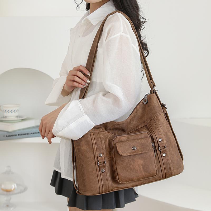 Fashionable Women's Handbag with Large Capacity Soft Leather  Simple Shoulder Bag Multiple Pockets Vintage Handbag Multi-functional Backpack