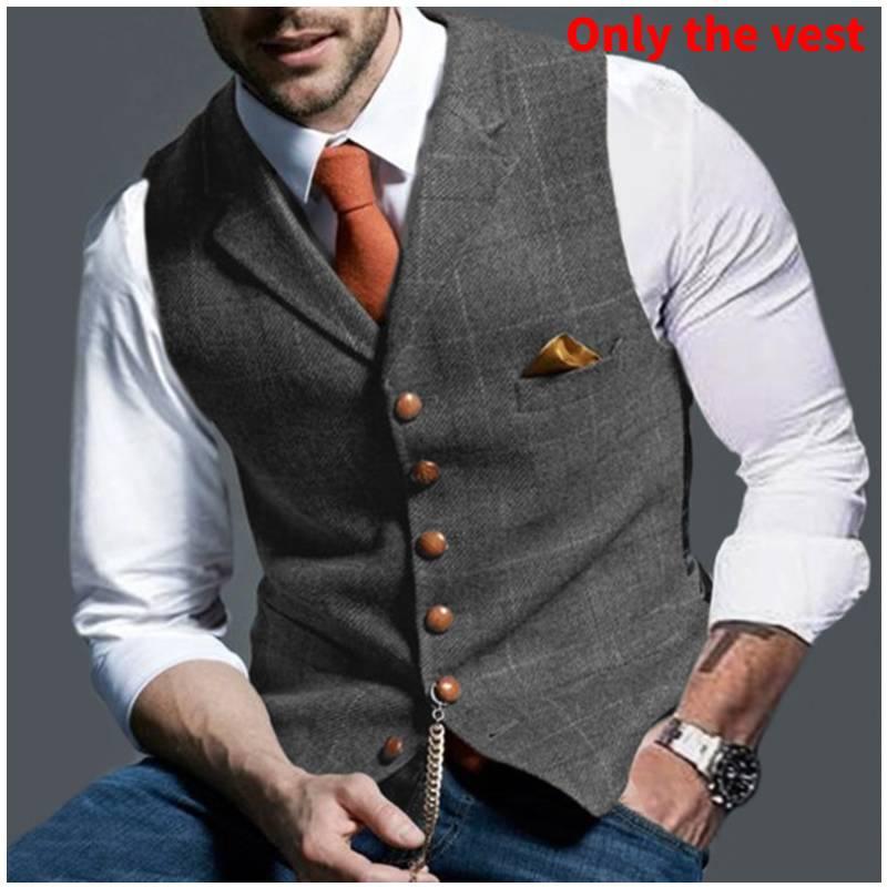 Men's Casual Plaid Vest European And American Style Slim Fit Polyester Fiber Spring And Autumn Season