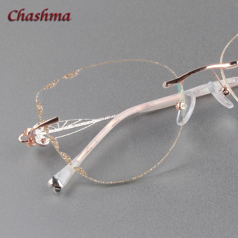 Chashma Cat Eye Titanium Prescrpiton Glasses Diamond Women Rimless Optical Frames Tint Colored Lenses