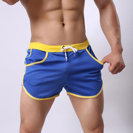 Men Color Block Summer Sports Gym Drawstring Shorts Beach Pants Swimming Trunks
