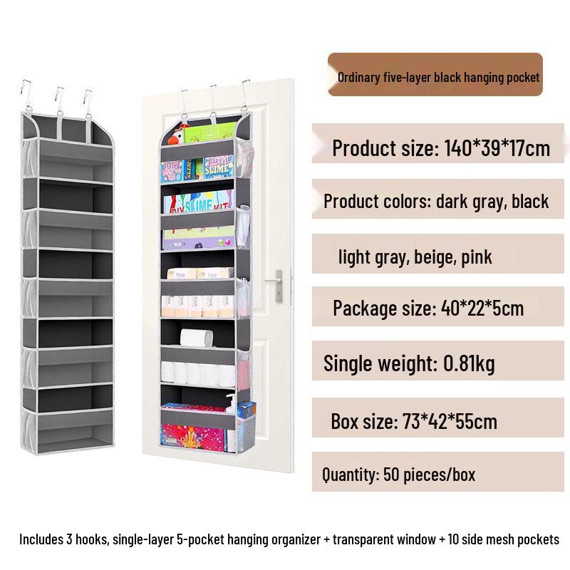 Five-Layer Non-Woven Over-the-Door Large Capacity Hanging Storage Bag for Home or Bedroom