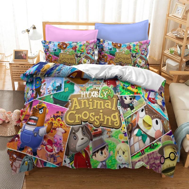Juego de Cama Animal Crossing Juego de Dibujos Animados 3D Fundas de Edredón Individual Completo Queen King Size Funda de Almohada para niños Regalo Decoración del Hogar