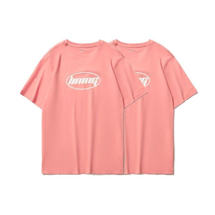 Li Ning Sports Fashion Series Casual Round Neck Short Sleeve Drop Shoulder T-Shirt Unisex T-Shirt Orange Pink AHSQ412-11
