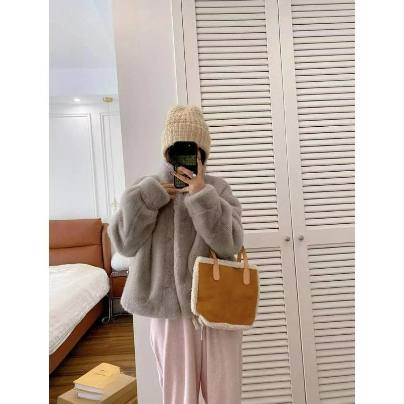 Golden Mink Fleece Imitation Mink Fur Coat Fur One-piece Stand-up Collar Short Environmentally Friendly Fur Women's Winter Fur Coat