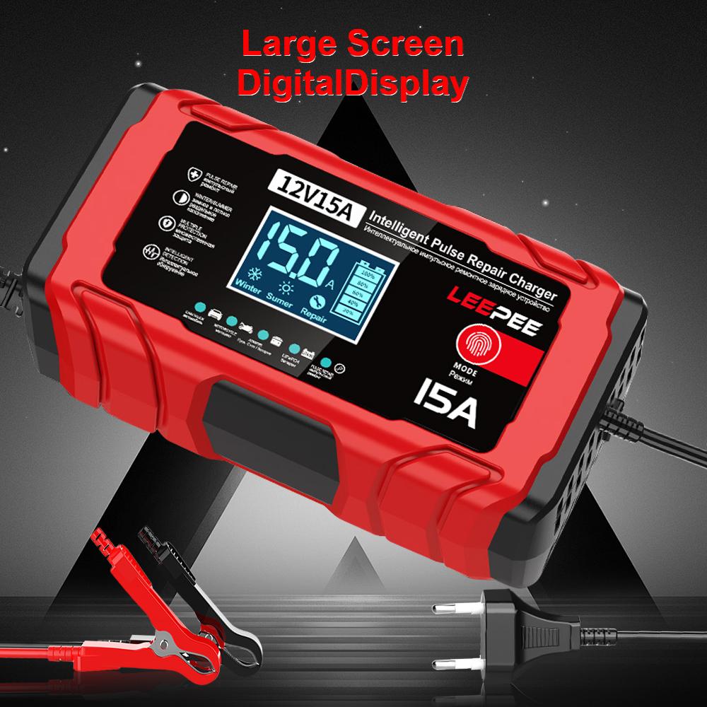 12V 15A 12A Multifunctional Intelligent Pulse Repair Maintenance Car Motorcycle Battery Charging Lead-Acid Smart Battery Charger