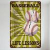 Vintage Baseball Life Lessons Metal Tin Sign - Distressed Sunburst Home Decor with Baseballs for Man Cave Bar Club Cafe