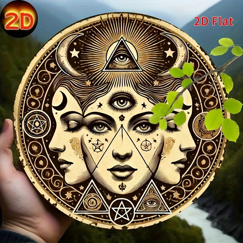 HD Tin Sign Triple Moon Goddess All Seeing Eye Round Vintage Metal Wall Art Retro Occult Decor