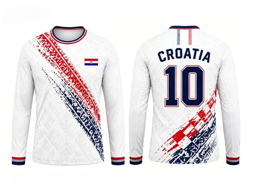 Croatian printed long sleeved T-shirt for men, quick drying breathable football jersey, men's and women's casual top
