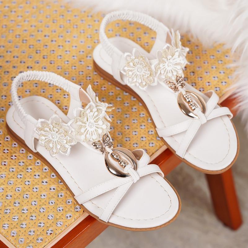 Damen Sommer Neu Böhmischer Stil Handgefertigte Blumen Sandalen Damenmode Vielseitige Hausschuhe Kleiner Duft